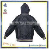 Newest Fashion Kids Black Leather Jacket With Hood thumbnail-2