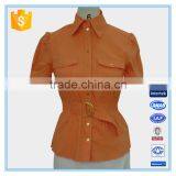 Women Cotton Spandex Blouse With Pocket and Belt thumbnail-1
