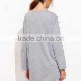 Grey Drop Shoulder Tee Dress With Pockets Cotton Spandex Long Sleeve Casual Plain Sweatshirt Tee Dress thumbnail-4