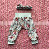 Persnickety Girls Fashion Clothes 2 Pcs Floral Cotton Print Baby Pants Matching Headband thumbnail-1