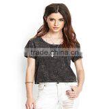 2015 Fashion ladies short sleeves deep gray pure color 100%cotton T-shirt