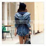 Spring New Design European Style Women Oversize Hooded Denim Trench Coat thumbnail-4