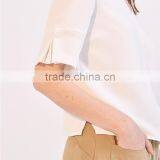 Women's Loose Fit V Neck Press Studs on Short Slited Sleeves Tank Blouse thumbnail-4