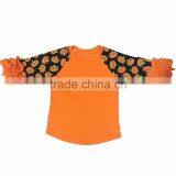 2017 Baby Girls Icing Halloween Pumpkin Raglan Ruffle Cotton Boutique Shirts Children Printed 3/4 Sleeve Raglan Tshirts thumbnail-1