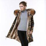Fashion Good Quality Long Style Camouflage Lady Fur Coat thumbnail-2