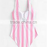 Custom Logo Swimwear Bikini Stripe Sublimation Print Halter One Piece Swimsuits thumbnail-2