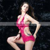 Fashion Mature Women Sexy Hot Pink Lace One Piece Swimwear Monikini thumbnail-3