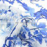 Printed 100% Silk Chiffon With White Background and Blue Drawing