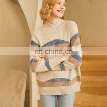 Women Oversized O Neck Designer Jacquard Raglan Sleeves Thick Cashmere Sweater thumbnail-3