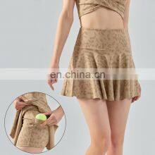 Quick Dry Leopard Print High Waist 2-in-1 Mini Tennis Skirt Women Outdoor Sportswear Golf Apparel With Side Pocket Shorts Skirt thumbnail-1