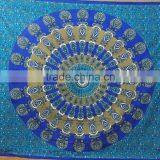 Gypsy Blue Cotton Tapestry Tribal Mandala Beach Cover Throw Hanging Bedsheets From India thumbnail-1