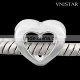 Vnistar Silver Plated Bead PBD1035, Heart-shaped Bead Fit for European Bracelet Size in 10*11mm thumbnail-1