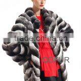 QD23119 100% European Top Quality Fashion Warm Women Chinchilla Fur Coat/Long Style thumbnail-1