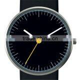 Newest Watch Design Stainless Steel Case Leather Band Yellow Ticker Black Watch thumbnail-2