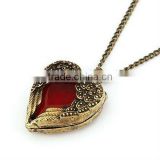 antique design red zircon heart shaped pendant necklace