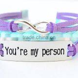 You Are my Person Logo Leather Cord Braided Infinity Charm Bracelet Supplier's Choice