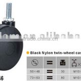 black nylon twin-wheel furniture castor plain bearing