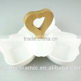 Ceramic Porcelain Small 3 Sections Plate Separated Dish Appetizer Relish Tray Ceramic thumbnail-1