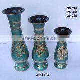 Indian Vase Made in Cast Brass With Traditional Green Paint Other Color Options Can be Done on Order thumbnail-1