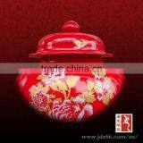 Flower Design Red Glazed Porcelain Ginger Jar for Wedding Decoration thumbnail-6
