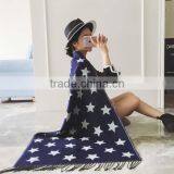 Wholesale Price 2017 New Arrival Girl Scarf White Stars Blue Bottom Color Printed 200*68cm School Student Tippet With Tassels thumbnail-1