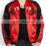 Embroidered Satin Bomber Jacket,sporty Cool Jacket,rib Collar and Sleeve Cuff Jacket thumbnail-3
