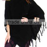 Classic Cashmere Fringed Poncho Cashmere Poncho Sweater Wrap thumbnail-4