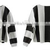 Female Money Hemp Grey Chest Loose Version Printing Round Collar Fleece Wide Set of Head Vertical Bar thumbnail-3
