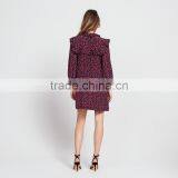 Ruffled at Neck and Cuff, Ladies Round Neck and Long Sleeve Dress thumbnail-3