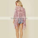 Burnout Rayon Velvet Kimono With Tassels Fringed Bohemian Gypsy Kimono thumbnail-4