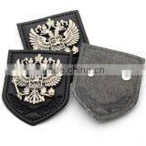 PU Leather Patch With Metal Alloy Logo Light Pewter Color Fashion Labels for Jeans/jacket PLB-011 thumbnail-4