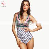 China Swimsuit Manufacturer Push up Bathing Suits Multicolor Geo Print Cutout Criss Cross Monokini thumbnail-1
