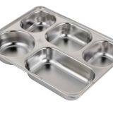 304 Stainless Steel 5 Compartments Restaurant School Canteen 5 Compartment Divided Stainless Steel Mess Lunch Dinner Snack Plate Fast Food Container Tray thumbnail-2