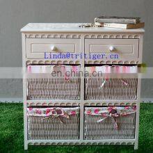 Factory Wholesale Solid Paulownia MDF Wood Chest With Wicker Drawer Storage Cabinet thumbnail-2