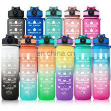 Workout Sport Custom Logo Insulated Straw Strainer Tritan 1L Plastic Motivational Water Bottles With Time Marker