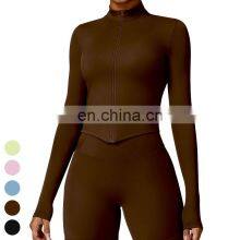 Winter Quick Dry Nude Fitness Running Jacket Slim Fit Stand Up Sports Coat Long Sleeve Zip Gym Fitness Top Yoga Jacket Women thumbnail-1