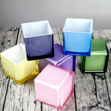 Spraying Inside White Black Colorful Square Candle Holder/Glass Candle Container/Glass Jar thumbnail-2