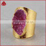 Golden Hammered Wide Druzy Ring Cocktail Ring Adjustable Band Gemstone Ring With Stone thumbnail-3