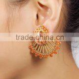Indian Traditional Orange & Gold Plated Color Polki Earring For Women's thumbnail-1