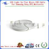 3M LED Light Up Flat Micro USB Data Cable Cord for Smartphone and Tablets