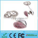8GB Pink and Clear Crystal Heart Style USB Flash Drive With Necklace