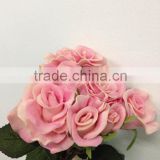 attractive artificial pink wedding rose bouquet fabric pu rose bouquet for sale