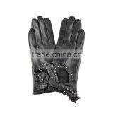 Beautiful Bowknot Design Rivet Sheepskin Leather Gloves for MS thumbnail-6