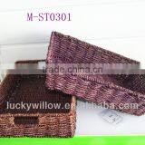 Purple Rectangle Straw Storage Basket With Pink Canvas Liner thumbnail-1