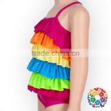 2017 Summer New Style 1 Piece Swimsuit Rainbow Color Ruffle Swimwear Kids Girl thumbnail-4