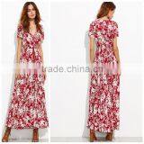Woman Fashion Short Sleeve Floral Print Button Down Long Maxi Dress thumbnail-1