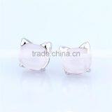 Oxidized Rose Quartz Silver Lovely Cat Stud Earring Women Earring Jewelry Cat Jewelry thumbnail-2