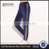 Navy Side Striped Drawstring Velvet Sweatpants 95% Polyester 5% Spandex Elastic Waist Loose Trousers