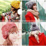 Fashion Korean Women's Winter Warm Knit Wool Beanie Hat Crochet Warm Pumpkin Ball Cap 9083 thumbnail-1