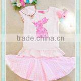 2017 Wholesale Easter Lovely Girl Short Sleeve Bunny Cap Ruffle Tee Skort Children Dress thumbnail-1